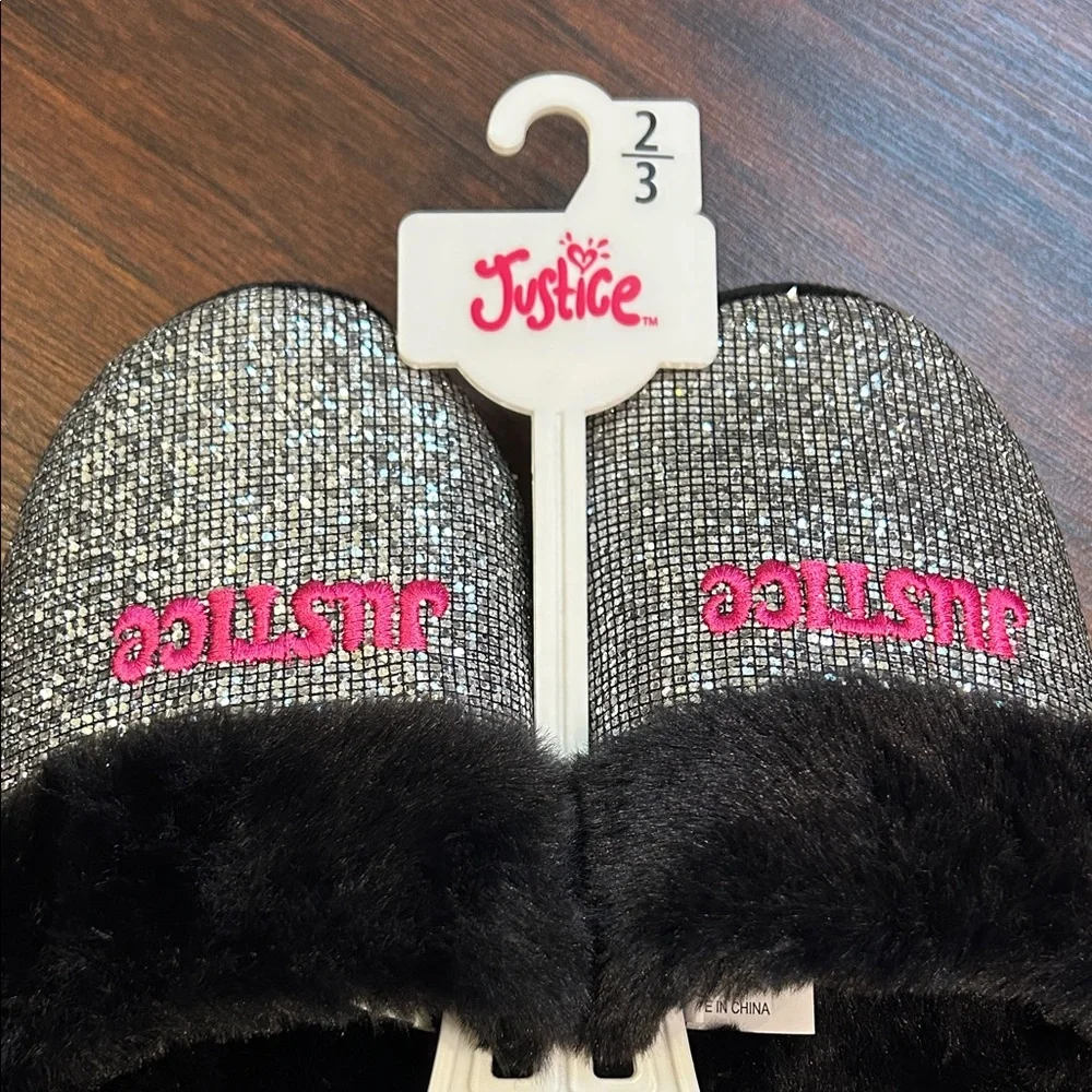 NWT Girl’s Justice Sparkly Slippers Sz 2/3